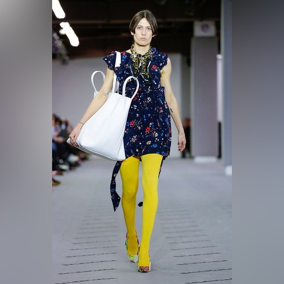 AUTHENTIC! NWT BALENCIAGA Multicolor Floral Baby Doll Plastron Silk Mini Dress - Picture 3 of 12